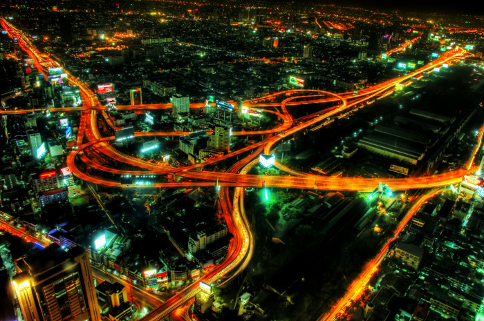 aerial view of city buildings in time lapse photography during nighttime bangkok 2k 4k