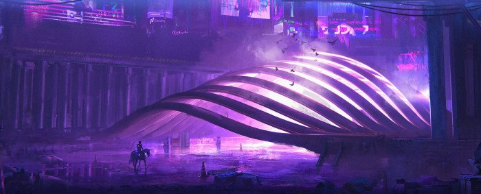 artwork digital art horse Futurism cyber city 2k