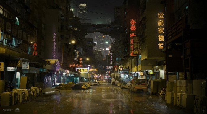 black concrete buildings science fiction cyberpunk digital art