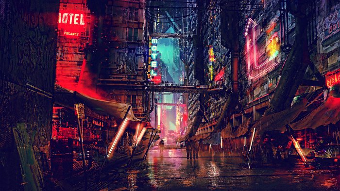 buildings illustration red and black concrete night 22 2k