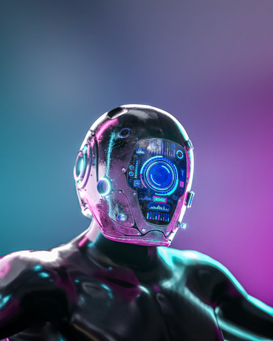 cyber technology helmet cyan graphics futuristic