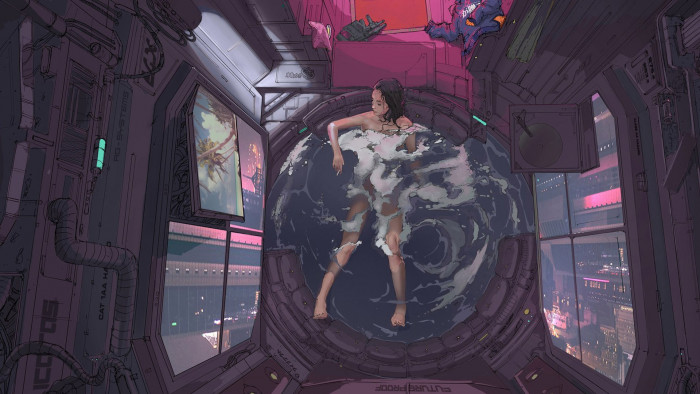 Girl Figure Bathroom Art Klaus Cyber Cyberpunk Wittmann