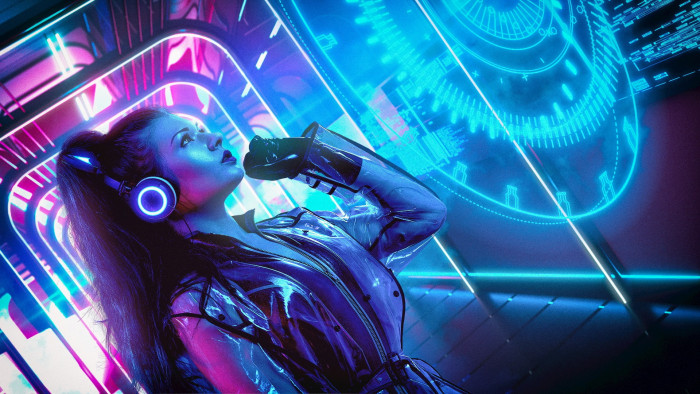 Girl Music Neon Background Cyber Cyberpunk Synth Retrowave