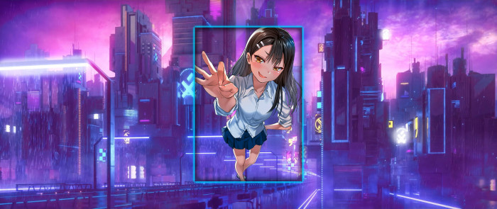 Nagatoro Hayase cyberpunk purple background anime girls 2k