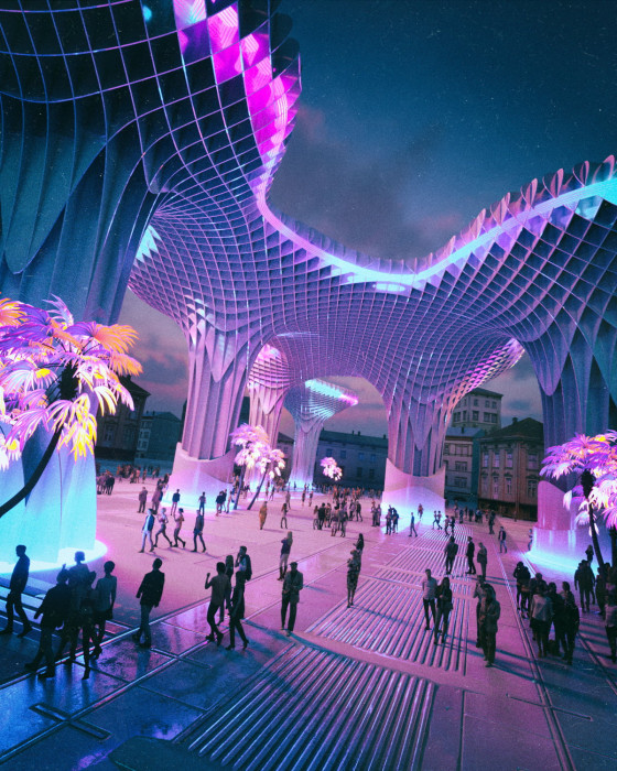 synthwave futuristic Artist cyber neon dark purple background