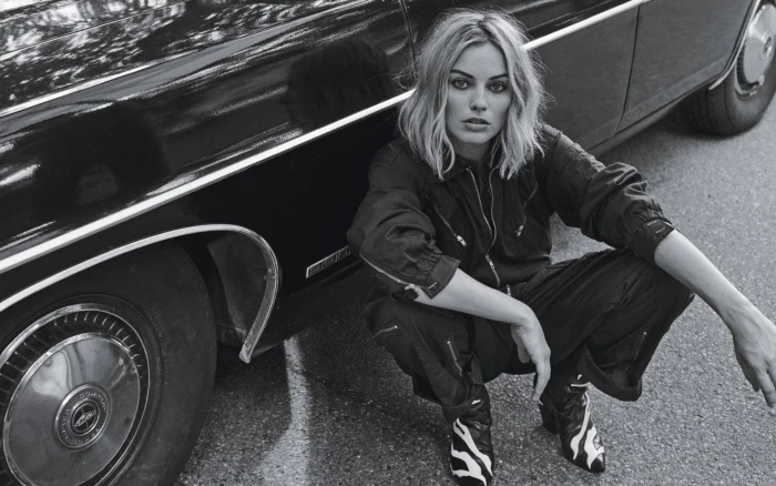 black and white margot robbie actress hollywood
