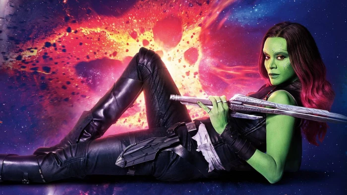 zoe saldana as gamora with sword actress hollywood