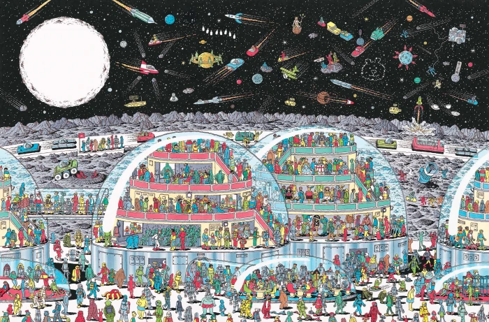 abstract painting Waldo cartoon Where's Wally crowd large group of people 2k