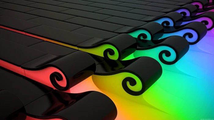 black scrolled digital wallpaper colorful abstract CGI art