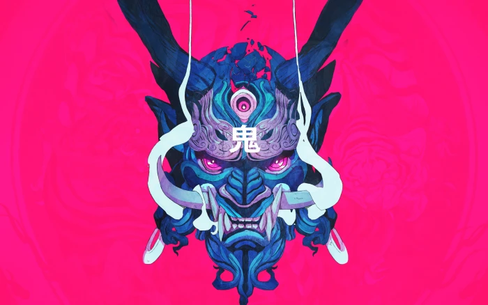 blue demon digital wallpaper black brown and red devil illustration 2k