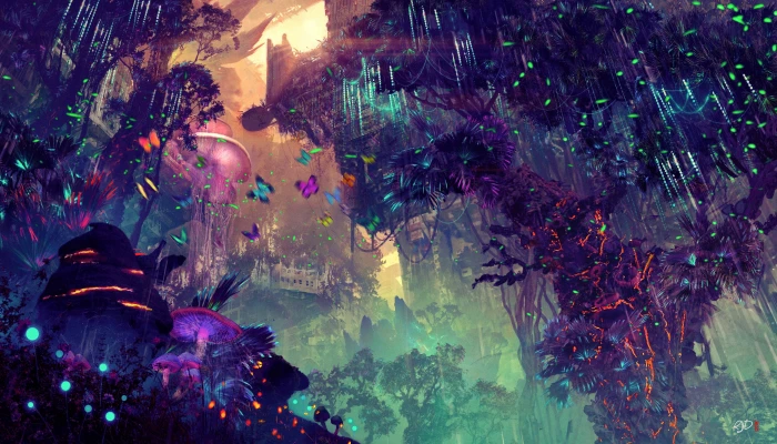futuristic digital wallpaper art landscape city glowing 2k 4k