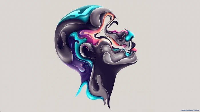 multicolored human head illustration Rik Oostenbroek simple background