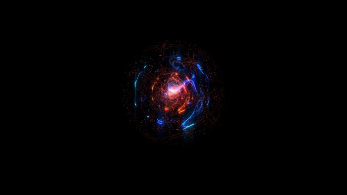 red and blue abstract wallpaper dark digital art sphere copy space 2k