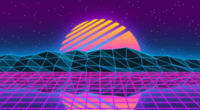 Vaporwave Music Blue Style Purple Yellow Sunset Background 2k