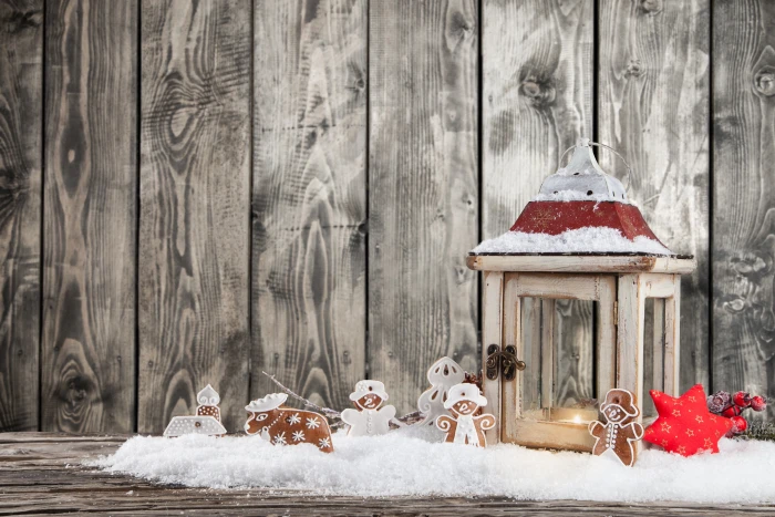 brown wooden candle lantern winter snow New Year Christmas 2k 4k 5k