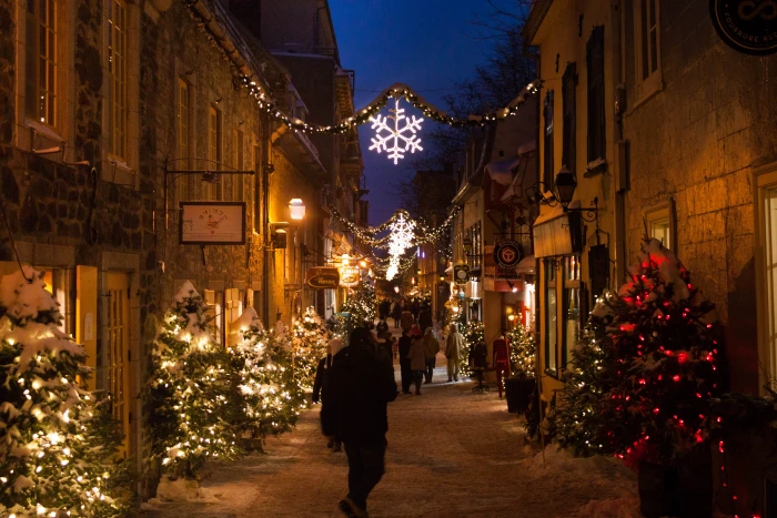 canada qu bec city old quebec night christmas illuminated 2k 4k