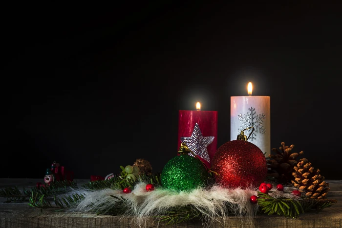 multicolored christmas candle decor candles flame light still life 2k 4k 5k