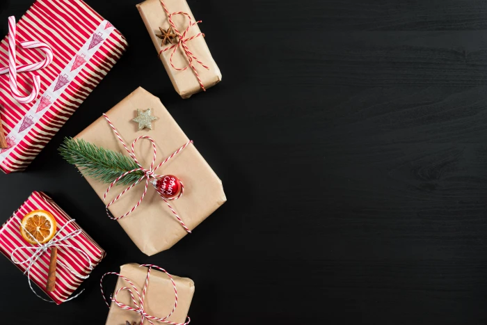 Christmas Presents with Black Background Room for Text christmas decoration 2k 4k 5k