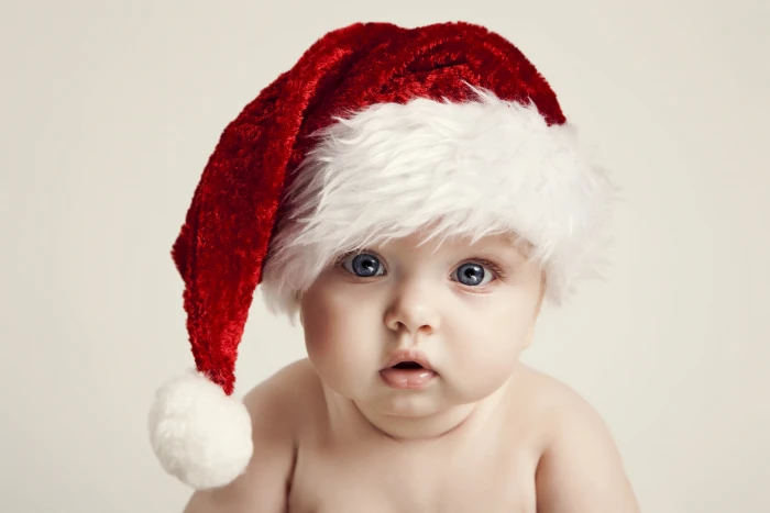 baby's red and white Santa's hat children new year happy kid 2k 4k 5k
