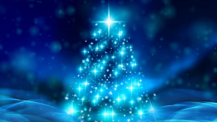 blue christmas tree stars glow shine shining 2k