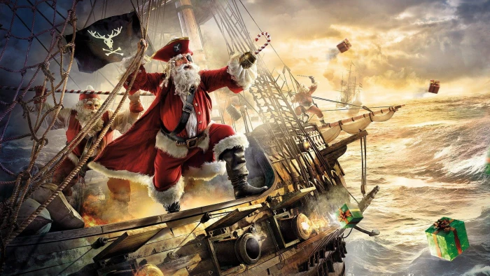 Pirate Santa on a Ship canon christmas fantasy art funny