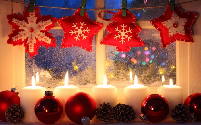 five pillar candles christmas digital wallpaper New Year Christmas ornaments 2k