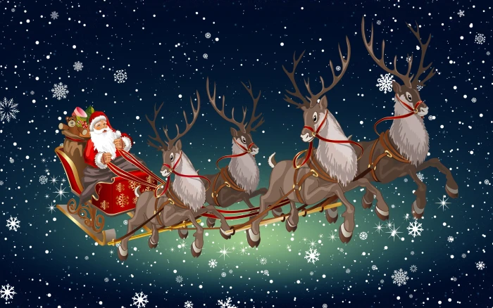 Santa Claus and reindeers illustration Winter Minimalism Snow 2k