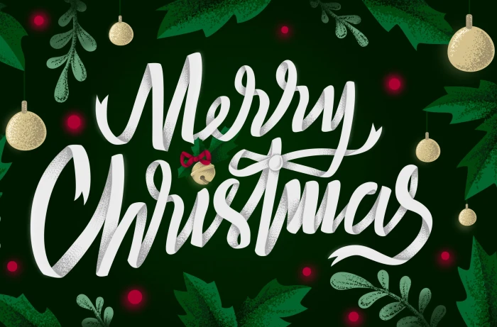 Merry Christmas green background with merry christmas text overlay 2k