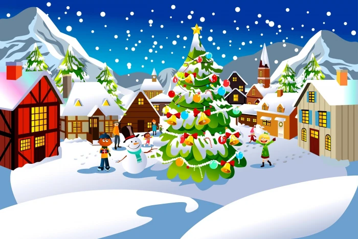 Christmas Joy kids christmas tree village houses snow town 2k