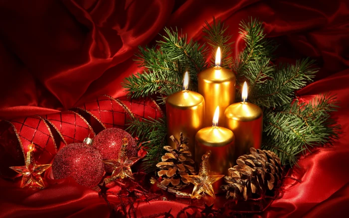 gold candles decoration red fire balls stars Christmas