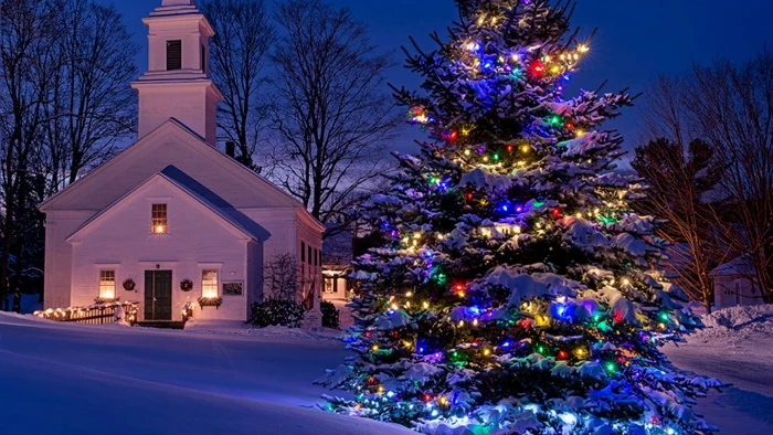 church christmas tree winter decoration snowy