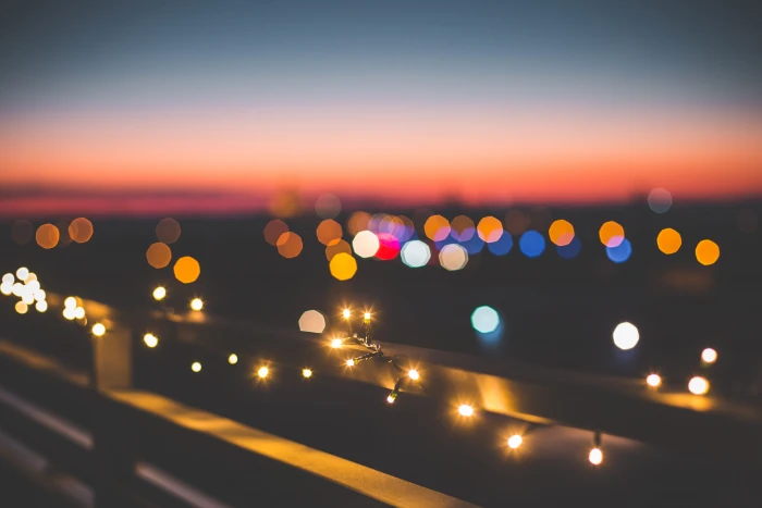 Evening Christmas Lights Over The City abstract bokeh christmas decoration 2k 4k
