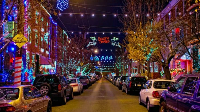 night christmas lights city lighting downtown decor street
