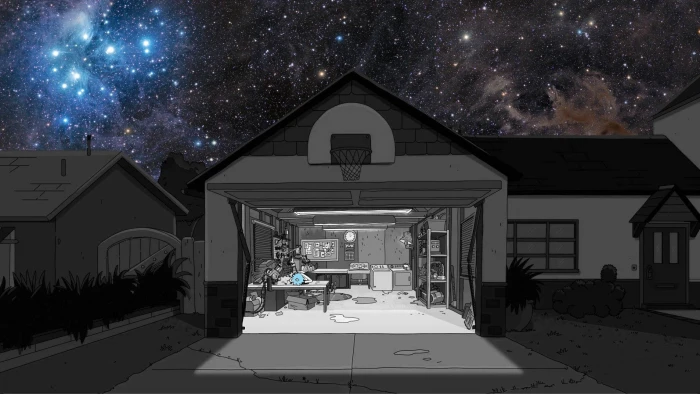 garage illustration Rick and Morty Unity Sanchez night 83