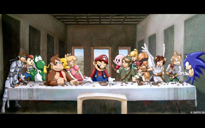 The Last Supper by Nintendo digital art Super Mario Sonic