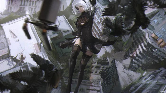 female game character illustration Nier Automata
