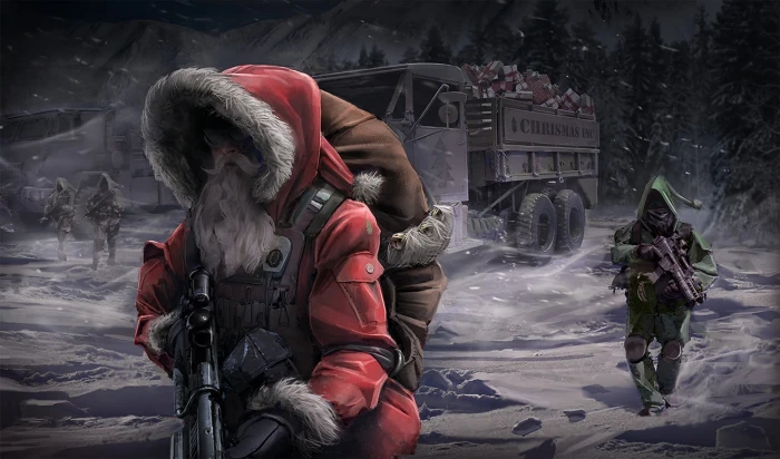 soldiers illustration santa elves Christmas real people