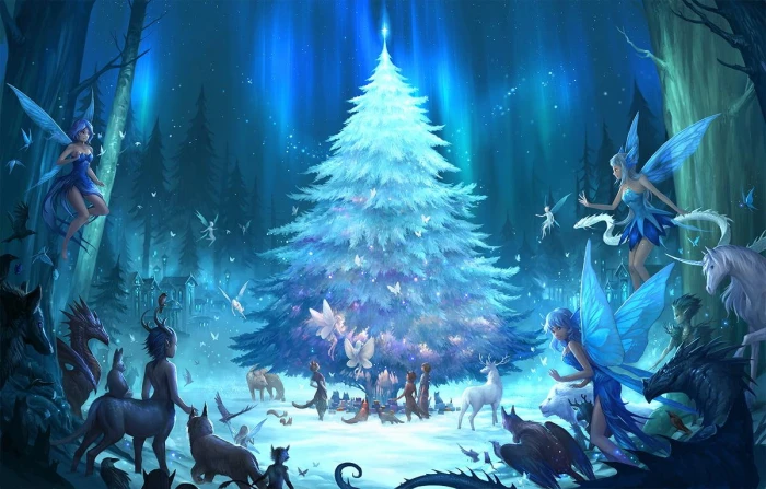 Cosfest Christmas dragon fairies fairy magic tree unicorn