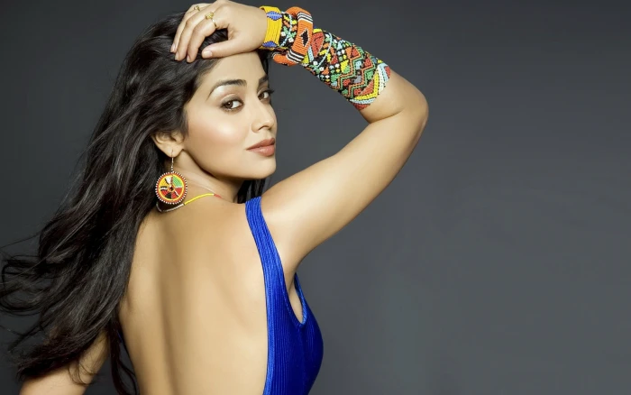 Actress Shriya Saran HD women's blue backless sleeveless top