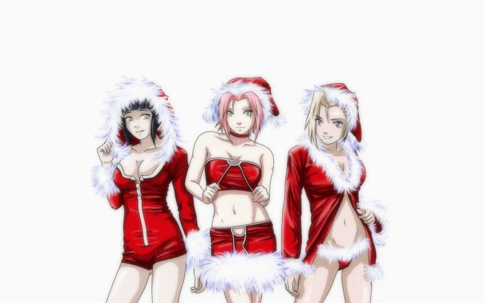 haruno sakura naruto shippuden christmas hyuuga hinata ino yamanaka santa outfit wallpa Anime Naruto HD Art