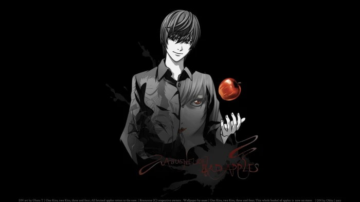 Death Note Light Yagami anime apples representation black background 2k