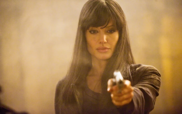 actress angelina brunette female females girl girls gun