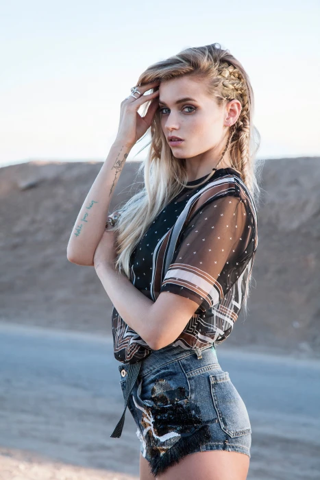 actress women Abbey Lee Kershaw model blue eyes jean shorts