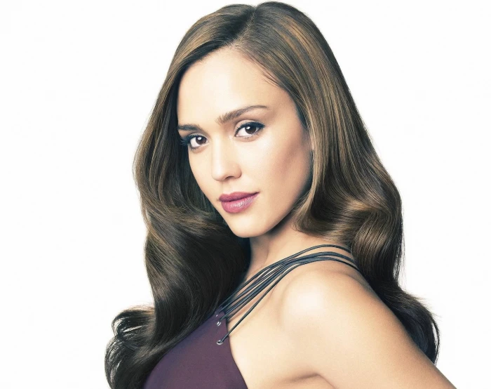 Actresses Jessica Alba portrait looking at camera beautiful woman