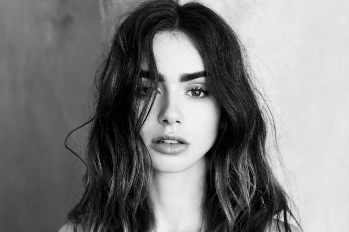 Actresses Lily Collins Black and White English Face 2k