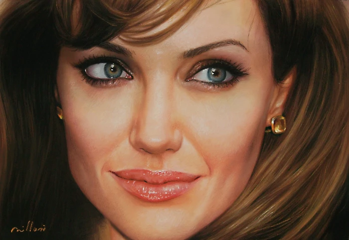 Angelina Jolie face actress looking at camera portrait beauty 2k