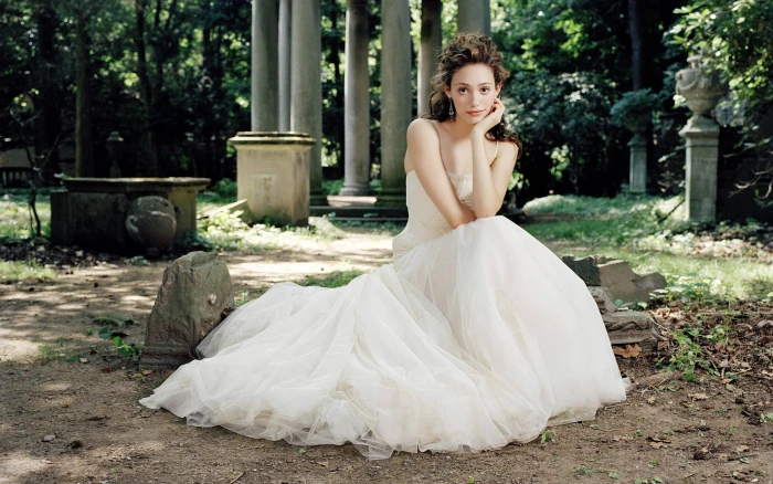 Emmy Rossum Actress White Dress Beauty Sitting Portrait 2k