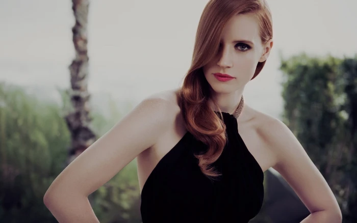 Jessica Chastain actress redhead green eyes black dress