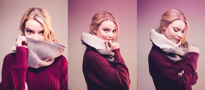 Anya Taylor Joy actress women simple background collage 2k