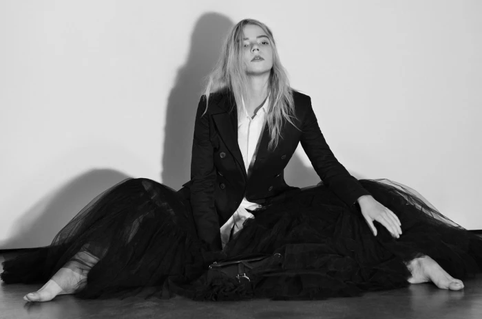 Anya Taylor Joy women actress blonde monochrome spread legs